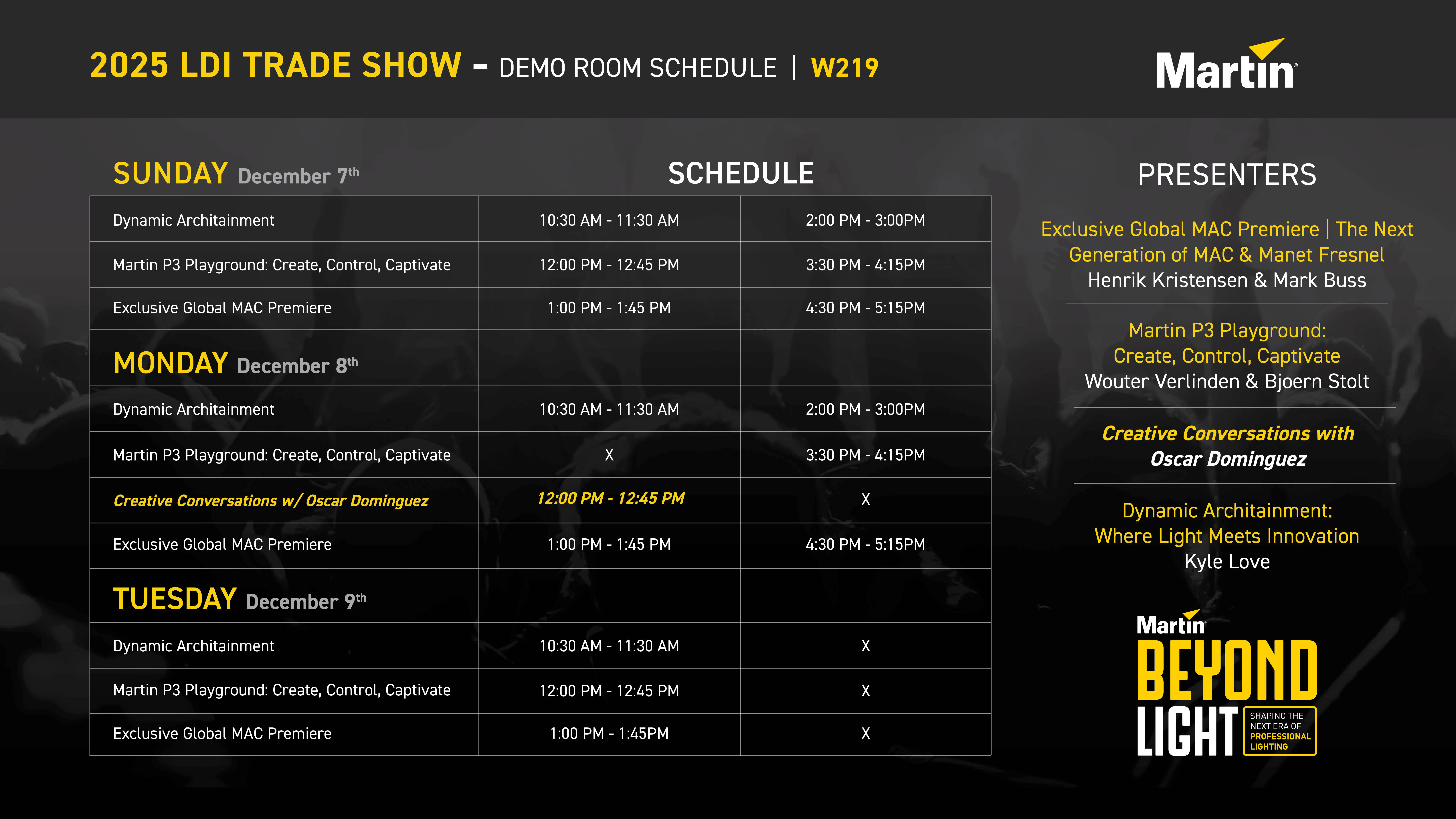 Beyond Light Schedule